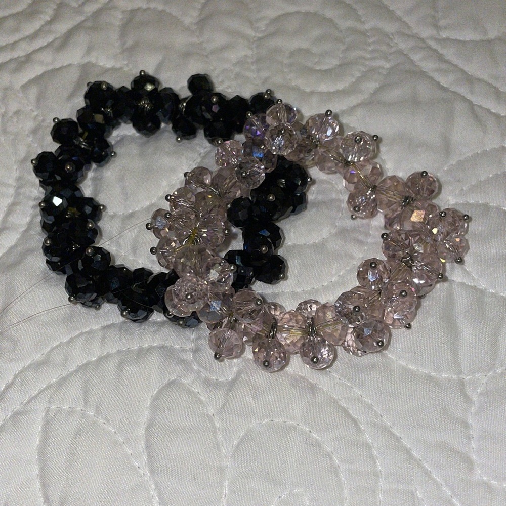 Pair of stretchy, crystal bracelets
